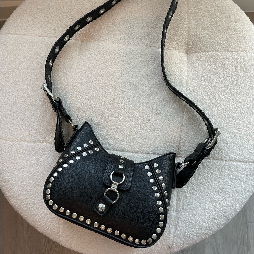 Studded black shoulder bag